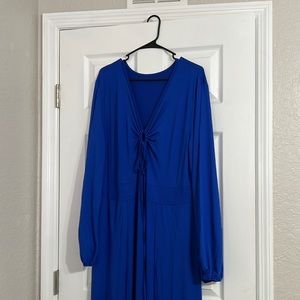 Royal Blue long sleeve long dress slit on the side